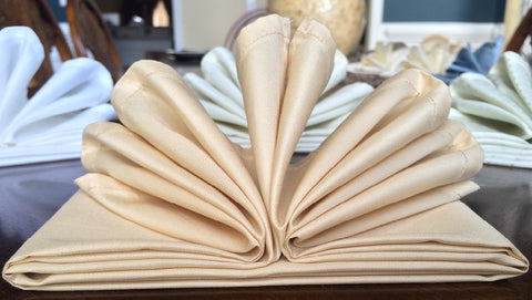 Atlas Kitchen GOLDISH BEIGE Dinner Napkins Cloth 18x18 Bulk 100% Natural Pima Cotton Sateen Linens for Events, Weddings and Dinner