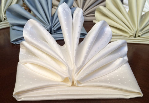 Atlas Kitchen PURE WHITE POLKA DOT Dinner Napkins Cloth 18x18 Bulk 100% Natural Pima Cotton Sateen Linens for Events, Weddings and Dinner