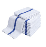 Rign Spun White Hand Towels with Blue Stripe 16x27 Inch - 100% Cotton