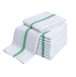 Ring Spun White Hand Towels with Green Stripe 16x27 Inch - 100% Cotton